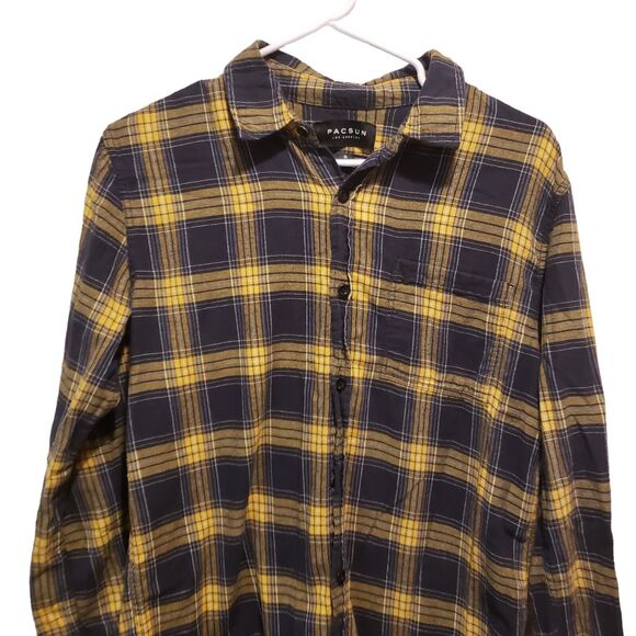 Pacsun Los Angeles Button-up Shirt Plaid Yellow Blue Size Small - Picture 2 of 9